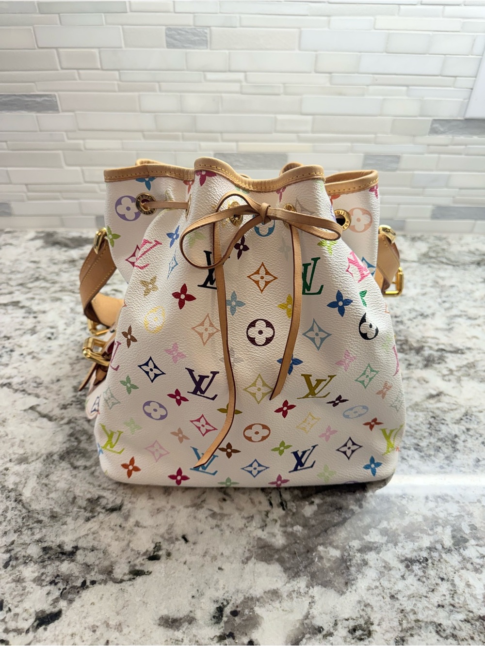 Louis Vuitton Multicolor Monogram White Canvas Mini Bucket Bag